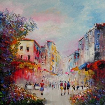 Schilderij stadsgezicht 100x100