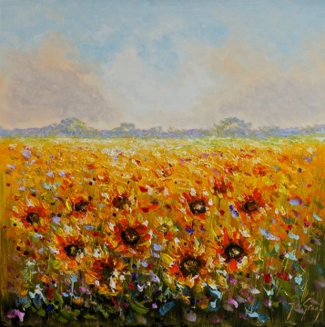 Schilderij bloemenveld 100x100