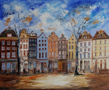Schilderij Amsterdamse huisjes 100x120