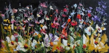 Schilderij bloemenveld 70x140