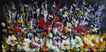 Schilderij bloemenveld 70x140
