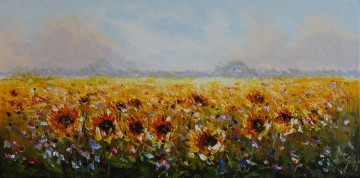 Schilderij zonnebloemen 70x140