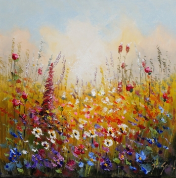 Schilderij bloemenveld 70x70