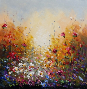 Schilderij bloemenveld 70x70