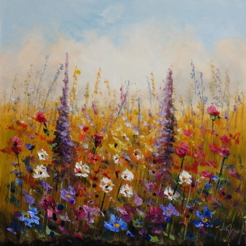 Schilderij bloemenveld 70x70