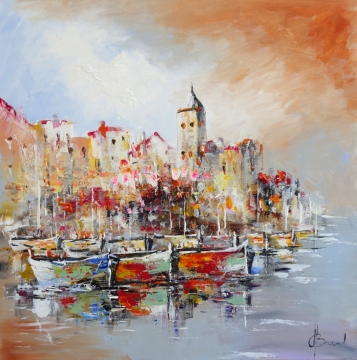 Schilderij havenzicht 70x70