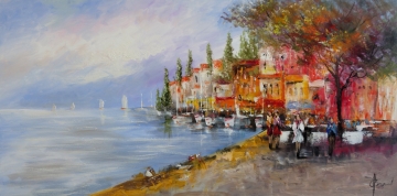 Schilderij havengezicht 70x140