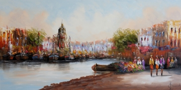 Schilderij havengezicht 70x140