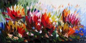 Schilderij kleurrijke bloemen 70x140