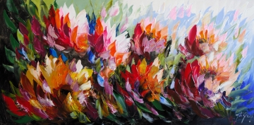 Schilderij kleurrijke bloemen 70x140