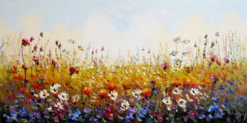 Schilderij bloemenveld 70x140