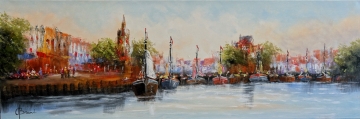 Schilderij havenzicht 50x150