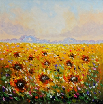 Schilderij bloemenveld 100x100