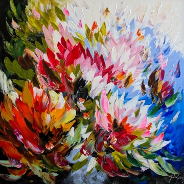 Schilderij kleurrijke bloemen 100x100
