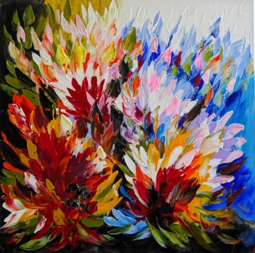 Schilderij kleurrijke bloemen 100x100