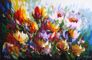 Schilderij moderne bloemen 100x150