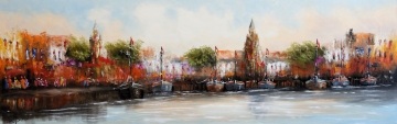 Schilderij havenzicht 60x180