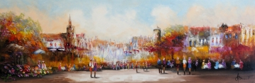 Schilderij stadsgezicht 60x180