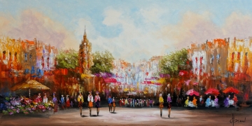 Schilderij stadsgezicht 70x140
