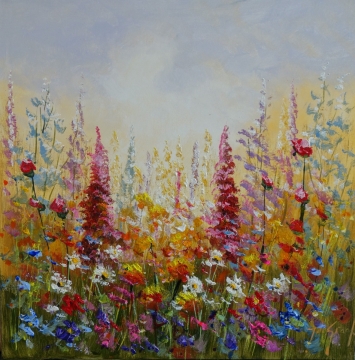 Schilderij bloemenveld 70x70