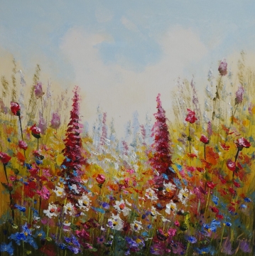 Schilderij bloemenveld 70x70