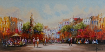 Schilderij stadsgezicht 70x140
