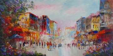 Schilderij stadsgezicht 70x140