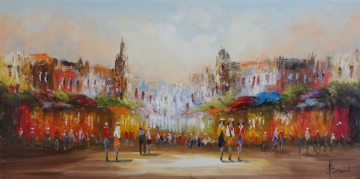 Schilderij stadsgezicht 70x140