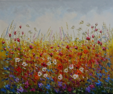Schilderij bloemenveld 100x120 
