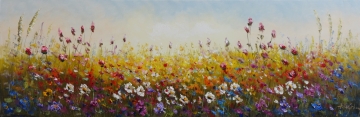 Schilderij bloemenveld 50x150