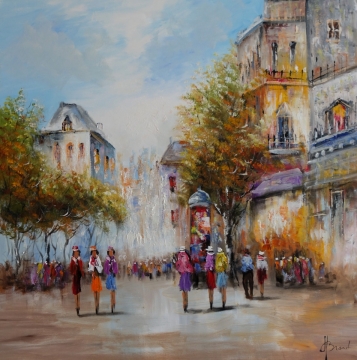 Schilderij stadsgezicht 100x100