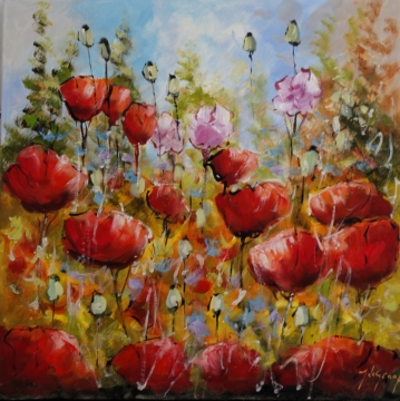 Schilderij klaprozen 100x100