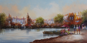 Schilderij havengezicht 80x160