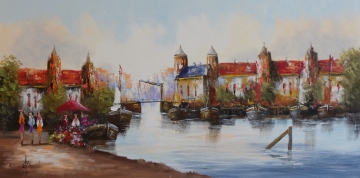 Schilderij havengezicht 80x160