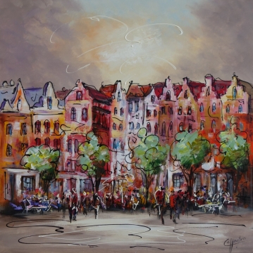 Schilderij moderne gracht 100x100