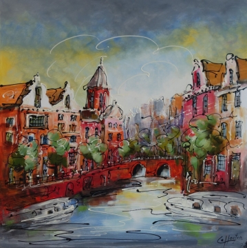 Schilderij moderne gracht 100x100