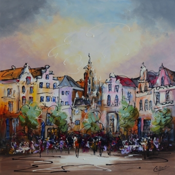Schilderij moderne gracht 100x100
