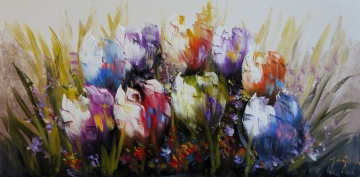 Schilderij moderne tulpen 70x140