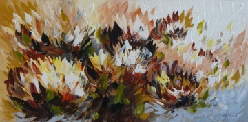 Schilderij bloemen bruintinten 70x140