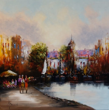 Schilderij havenzicht 100x100