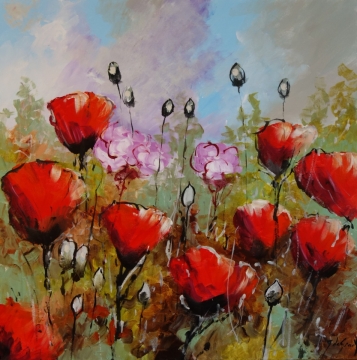 Schilderij klaprozen 100x100