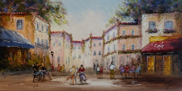 Schilderij modern stadsgezicht 70x140
