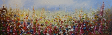 Schilderij bloemenveld 50x150