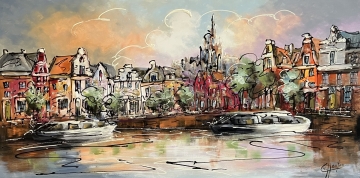 Schilderij moderne grachtengordel 70x140
