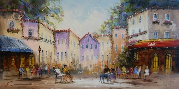 Schilderij modern stadsgezicht 70x140