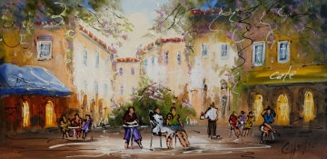 Schilderij modern stadsgezicht 50x100