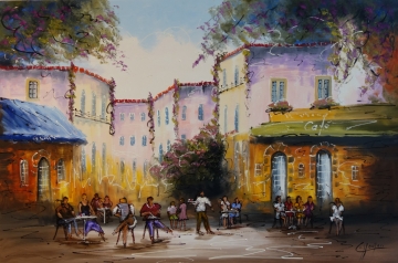 Schilderij modern stadsgezicht 100x150