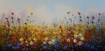 Schilderij bloemenveld 70x140