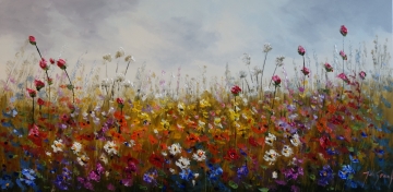 Schilderij bloemenveld 70x140