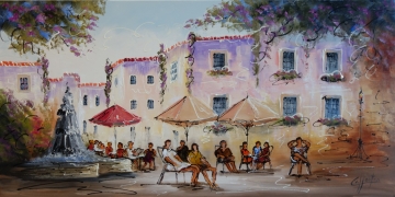 Schilderij modern stadsgezicht 70x140